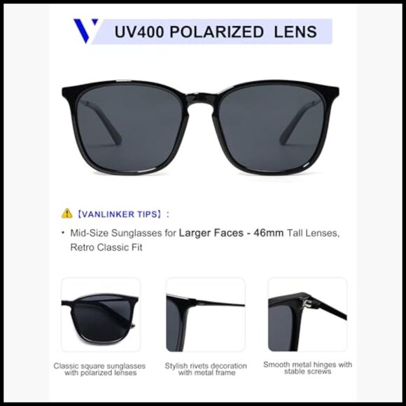 Metal Frame Polarized Sunglasses Classic Rectangular UV Protection - Picture 4 of 7